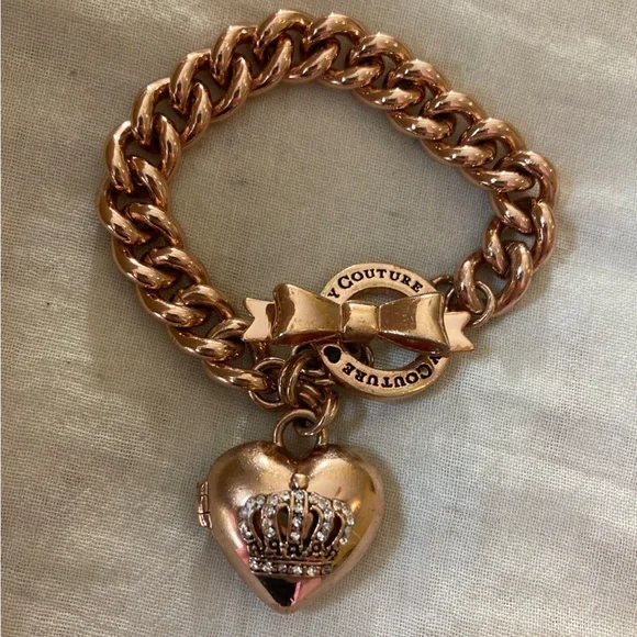 Juicy Couture Heart Locket Copper Tone Charm Bracelet Cute Gift - Picture 4 of 12